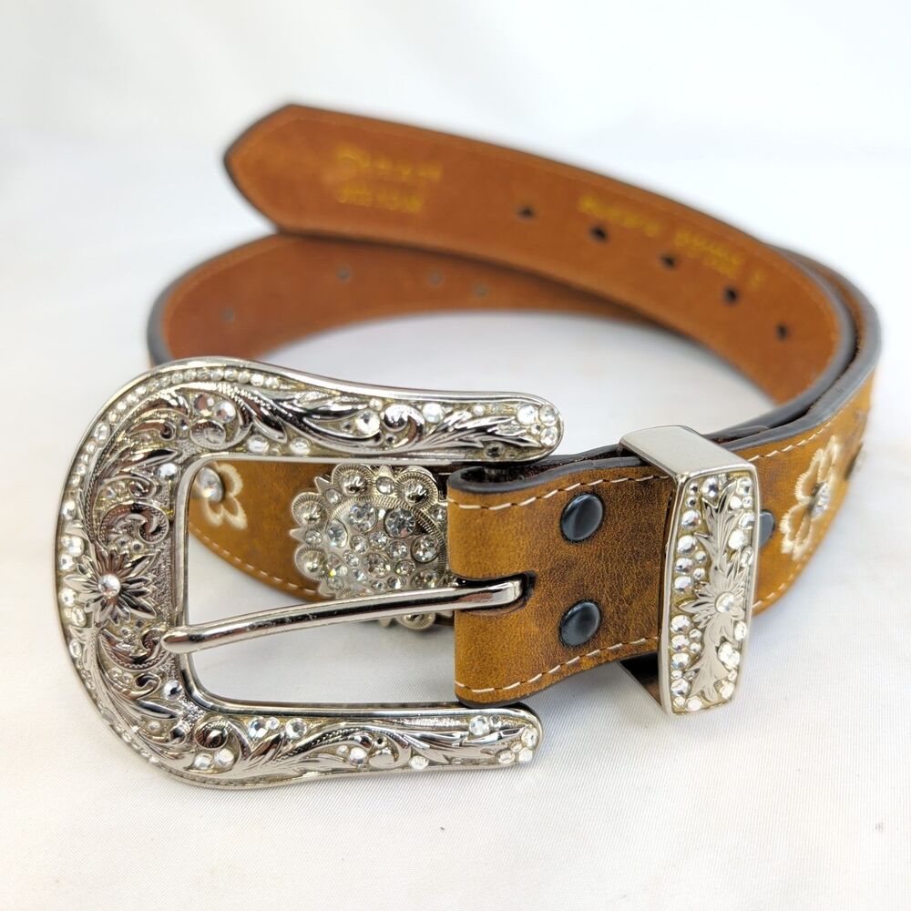 Ariat Womens Western Belt Brown Leather Rhinestone Concho Embroidered Floral Sma